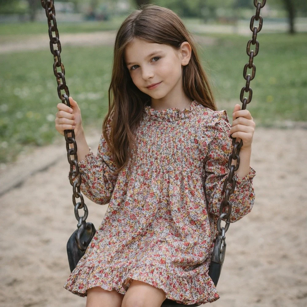 Doen Girls Floral Ruffle Hem Dress